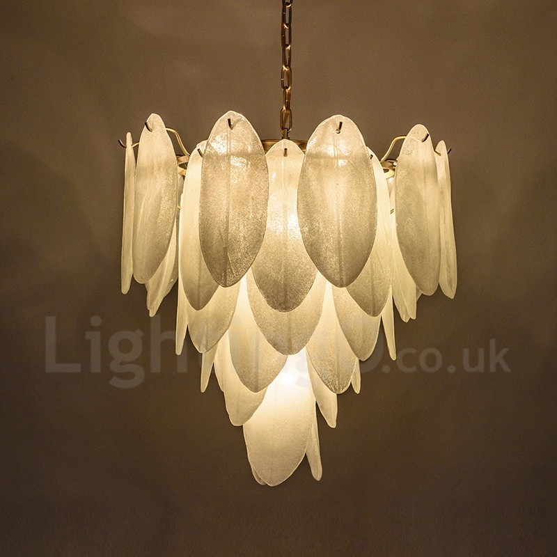 Modern Contemporary 6 Light Steel Pendant Light with Glass Shade