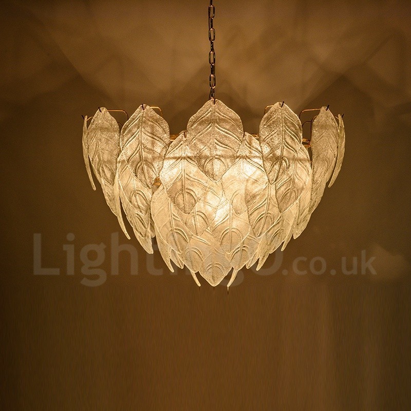 Modern Contemporary 4 Light Steel Pendant Light with Glass Shade