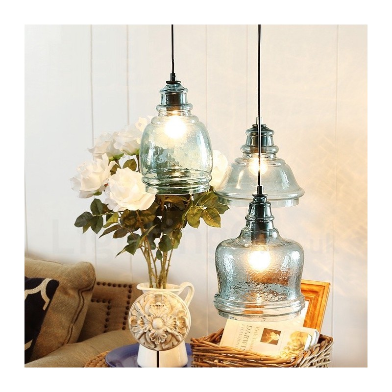 Modern Contemporary 1 Light Steel Pendant Light with Glass Shade