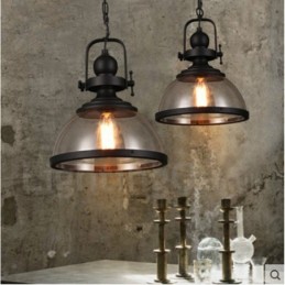 Retro 1 Light Steel Pendant Light with Glass Shade