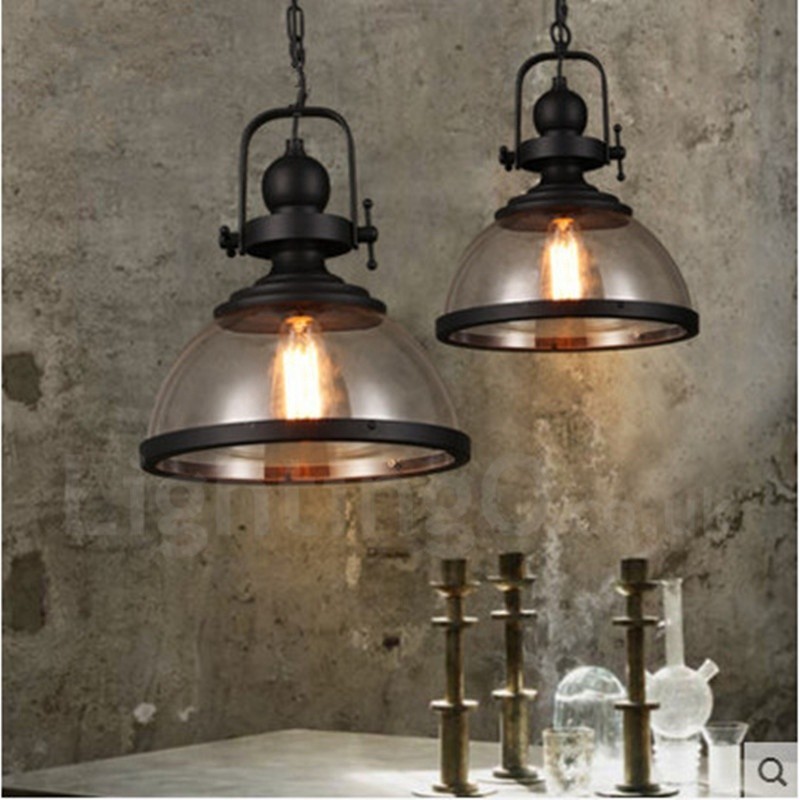 Retro 1 Light Steel Pendant Light with Glass Shade
