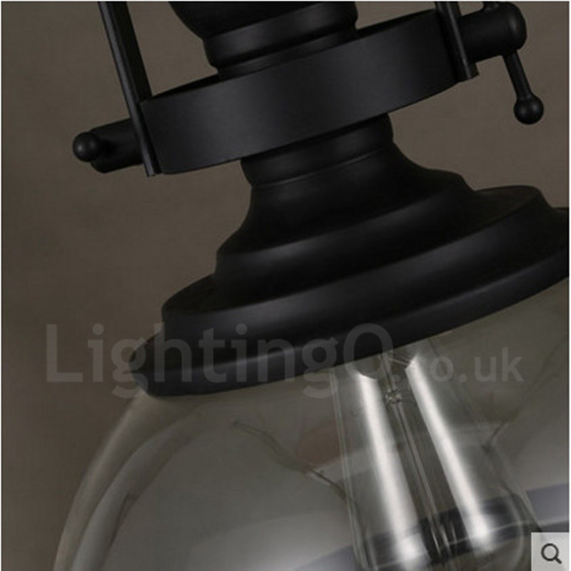 Retro 1 Light Steel Pendant Light with Glass Shade