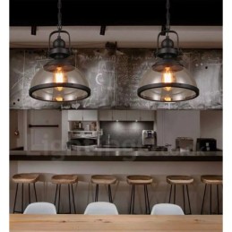 Retro 1 Light Steel Pendant Light with Glass Shade