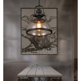 Retro 1 Light Steel Pendant Light with Glass Shade