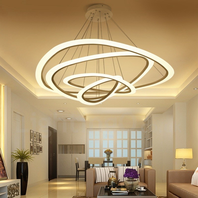 Dimmable With Remote Control Modern Contemporary 4 Light Aluminum Alloy Pendant Light with Acrylic Shade