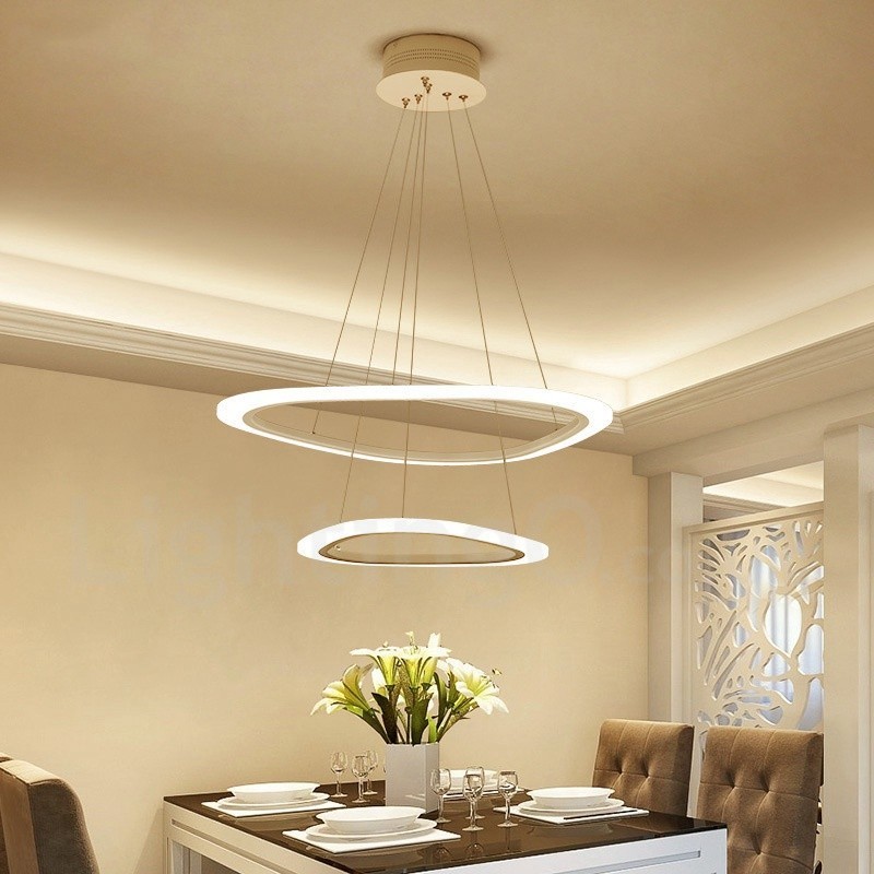 Dimmable With Remote Control Modern Contemporary 2 Rings Light Aluminum Alloy Pendant Light with Acrylic Shade