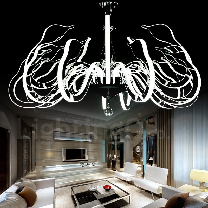 Dimmable Modern Contemporary 15 Light Steel Chandelier with Acrylic Shade