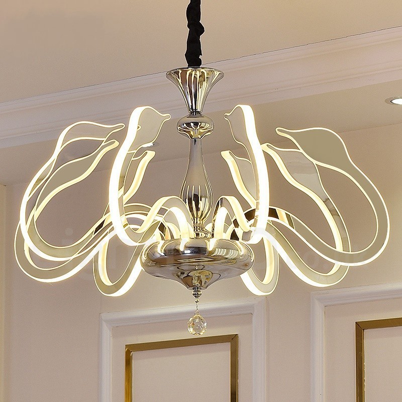 Dimmable Modern Contemporary 8 Light Steel Chandelier with Acrylic Shade