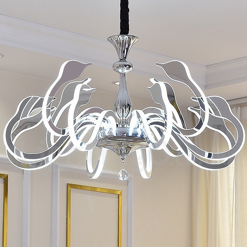 Dimmable Modern Contemporary 10 Light Steel Chandelier with Acrylic Shade
