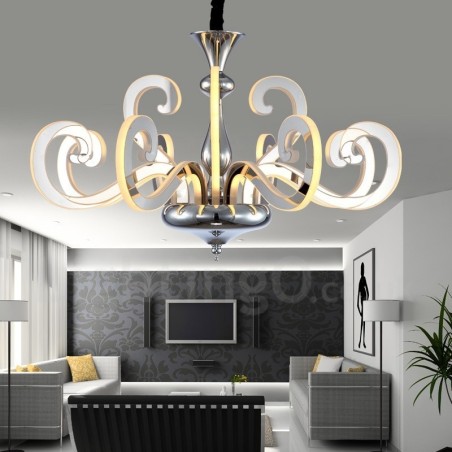 Dimmable Modern Contemporary 12 Light Steel Chandelier with Acrylic Shade