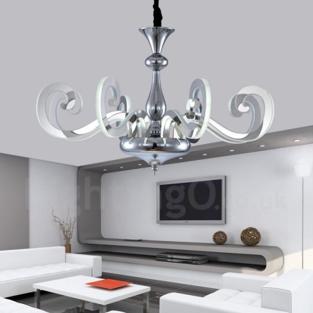 Dimmable Modern Contemporary 8 Light Steel Chandelier with Acrylic Shade