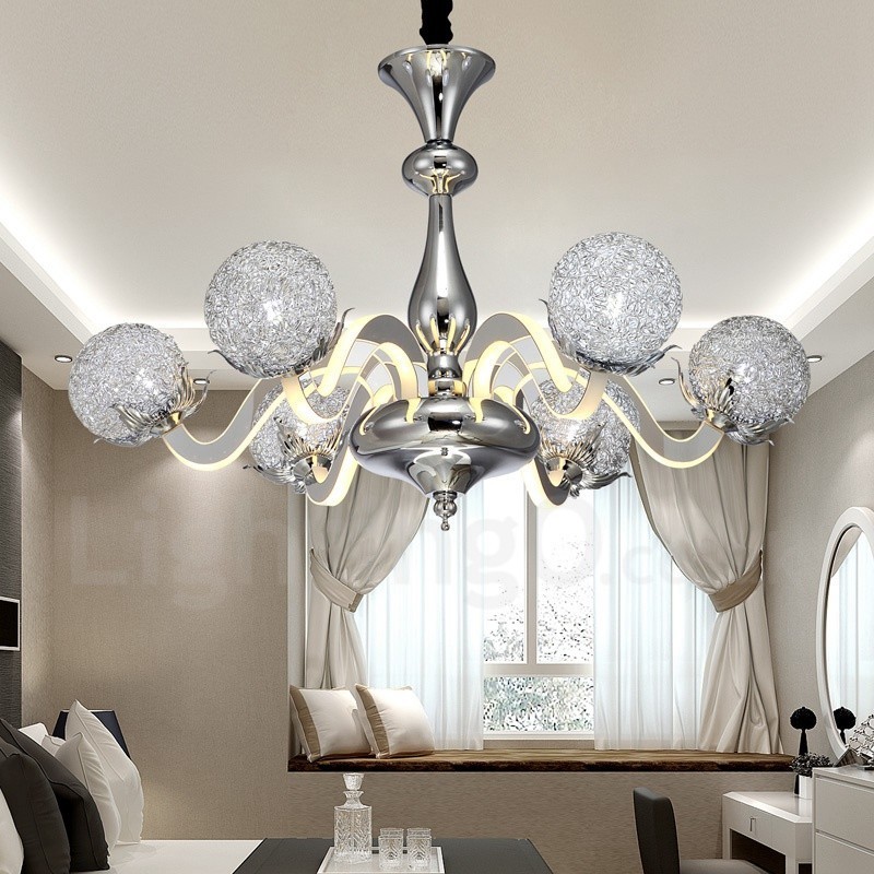 Dimmable Modern Contemporary 6 Light Steel Chandelier with Aluminum Alloy Shade