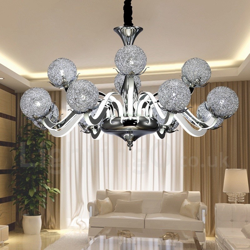 Dimmable Modern Contemporary 12 Light Steel Chandelier with Aluminum Alloy Shade