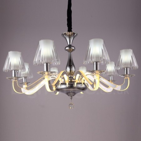 Dimmable Modern Contemporary 8 Light Steel Chandelier with Glass Shade