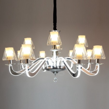 Dimmable Modern Contemporary 12 Light Steel Chandelier with Glass Shade