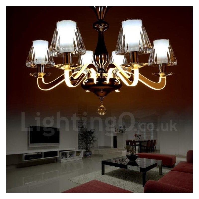 Dimmable Modern Contemporary 6 Light Steel Chandelier with Glass Shade