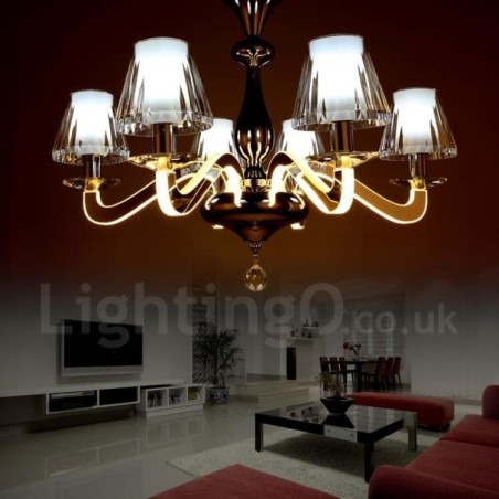 Dimmable Modern Contemporary 6 Light Steel Chandelier with Glass Shade