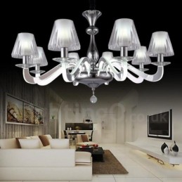 Dimmable Modern Contemporary 6 Light Steel Chandelier with Glass Shade