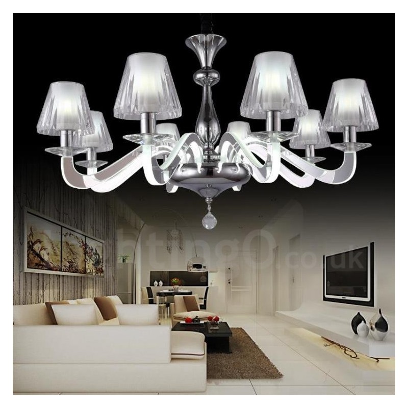 Dimmable Modern Contemporary 6 Light Steel Chandelier with Glass Shade