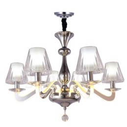 Dimmable Modern Contemporary 6 Light Steel Chandelier with Glass Shade