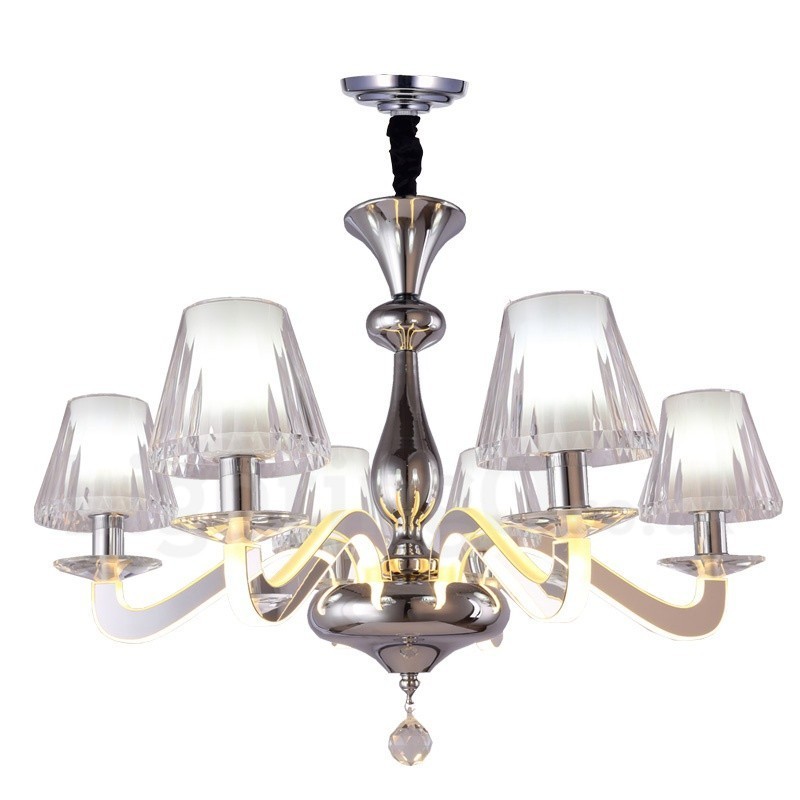 Dimmable Modern Contemporary 6 Light Steel Chandelier with Glass Shade