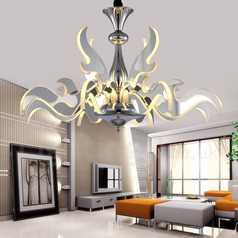 Dimmable Modern Contemporary 12 Light Steel Chandelier with Acrylic Shade