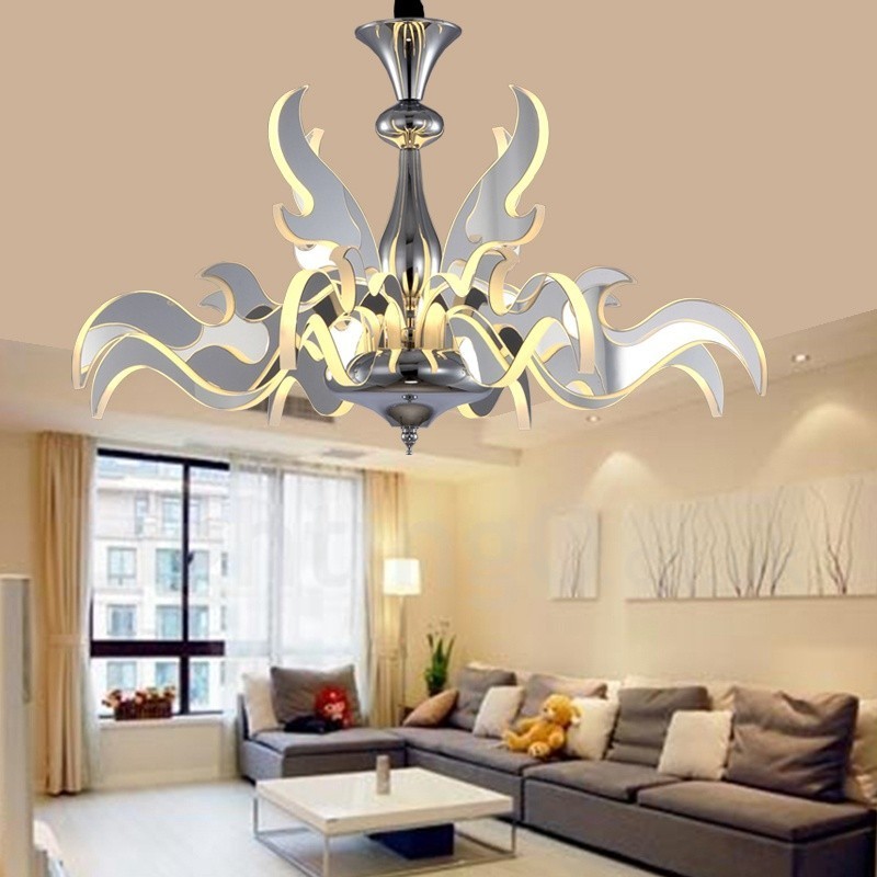 Dimmable Modern Contemporary 12 Light Steel Chandelier with Acrylic Shade
