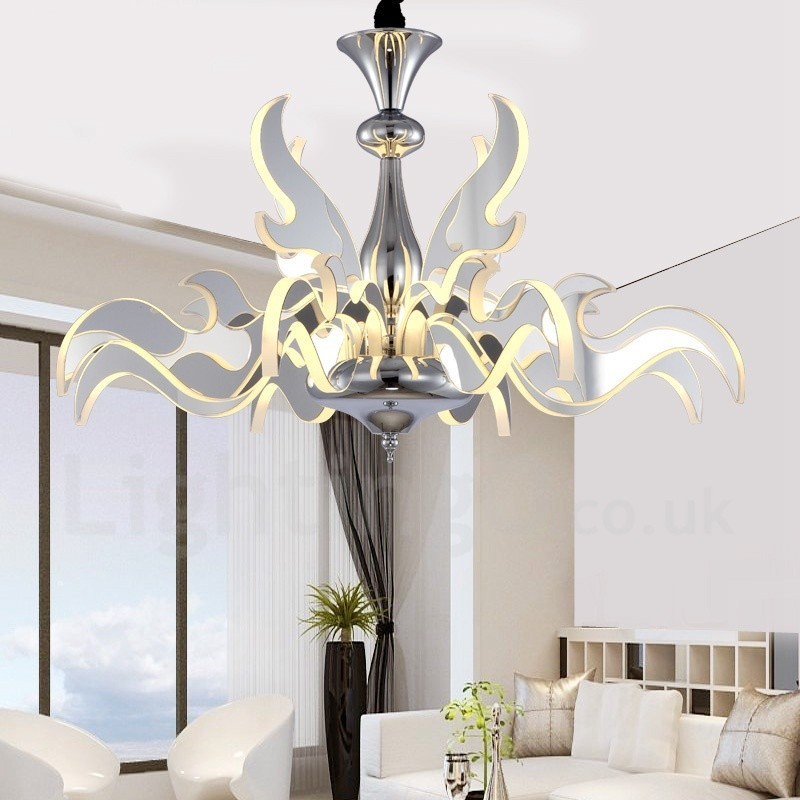 Dimmable Modern Contemporary 12 Light Steel Chandelier with Acrylic Shade