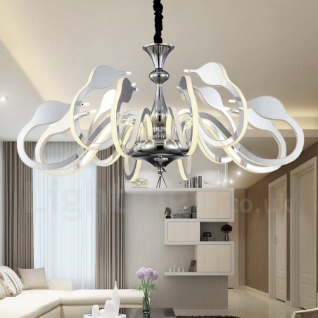 Dimmable Modern Contemporary 12 Light Steel Chandelier with Acrylic Shade