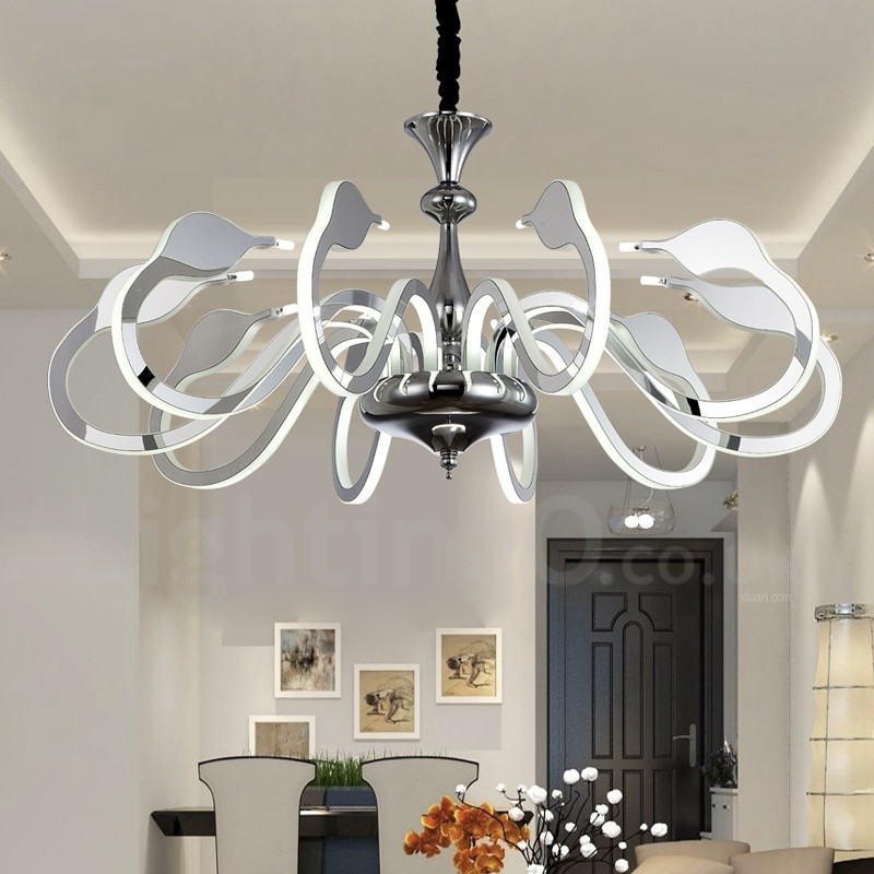 Dimmable Modern Contemporary 10 Light Steel Chandelier with Acrylic Shade
