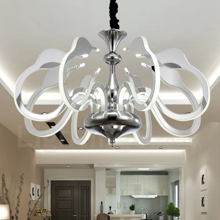 Dimmable Modern Contemporary 8 Light Steel Chandelier with Acrylic Shade