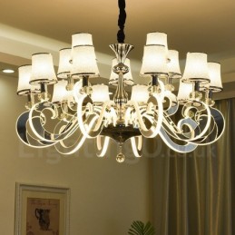 Dimmable Modern Contemporary 15 Light Steel Chandelier with Glass Shade