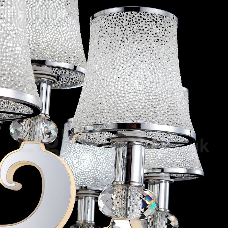 Dimmable Modern Contemporary 15 Light Steel Chandelier with Glass Shade