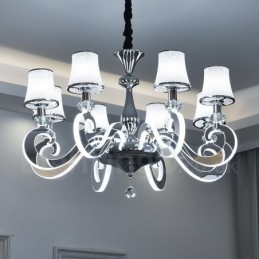 Dimmable Modern Contemporary 8 Light Steel Chandelier with Glass Shade
