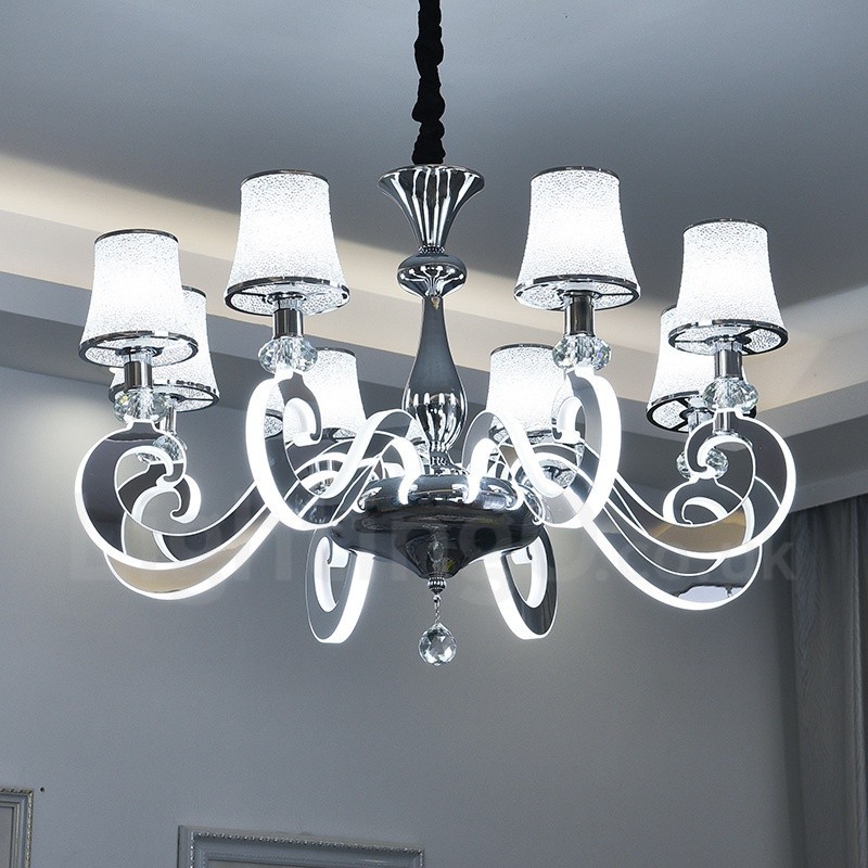 Dimmable Modern Contemporary 8 Light Steel Chandelier with Glass Shade