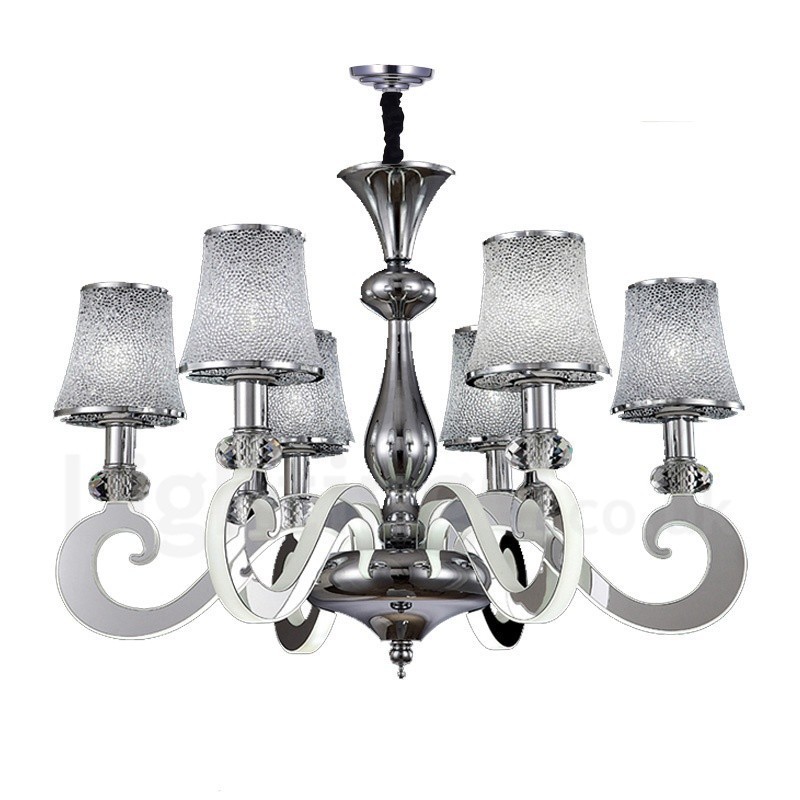 Dimmable Modern Contemporary 6 Light Steel Chandelier with Glass Shade