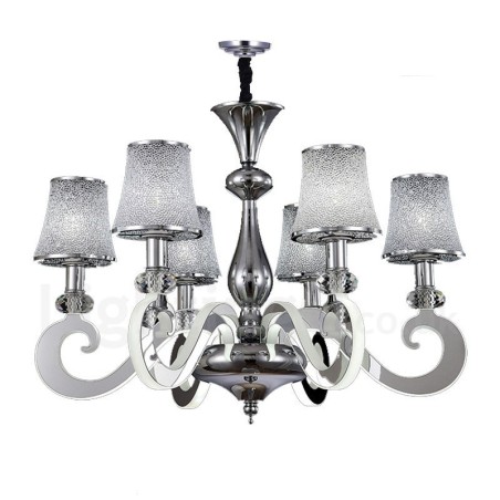 Dimmable Modern Contemporary 6 Light Steel Chandelier with Glass Shade
