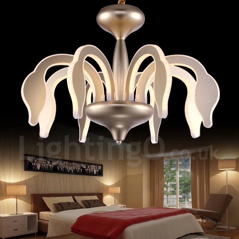 Dimmable Modern Contemporary 8 Light Steel Chandelier with Acrylic Shade