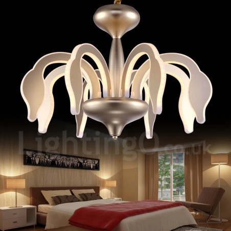 Dimmable Modern Contemporary 8 Light Steel Chandelier with Acrylic Shade
