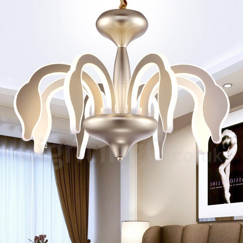 Dimmable Modern Contemporary 8 Light Steel Chandelier with Acrylic Shade