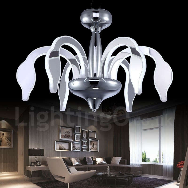 Dimmable Modern Contemporary 6 Light Steel Chandelier with Acrylic Shade