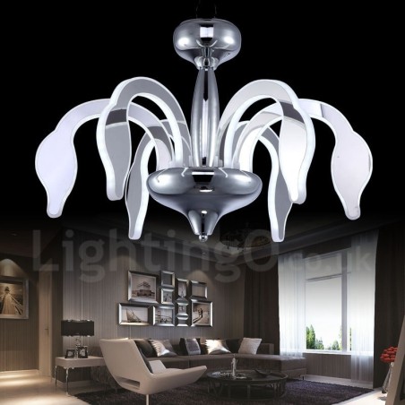 Dimmable Modern Contemporary 6 Light Steel Chandelier with Acrylic Shade