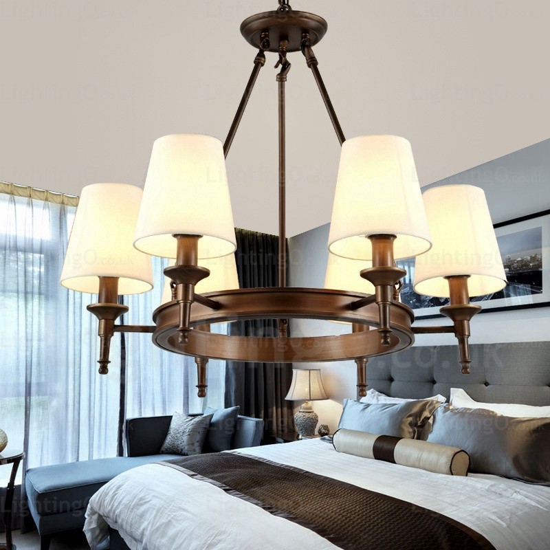 6 Light Nordic Country Rustic Pendant Light with Fabric Shade