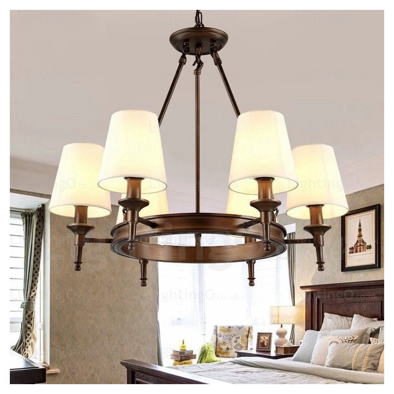 6 Light Nordic Country Rustic Pendant Light with Fabric Shade