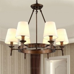 6 Light Nordic Country Rustic Pendant Light with Fabric Shade