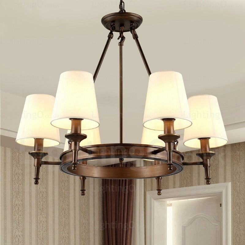 6 Light Nordic Country Rustic Pendant Light with Fabric Shade