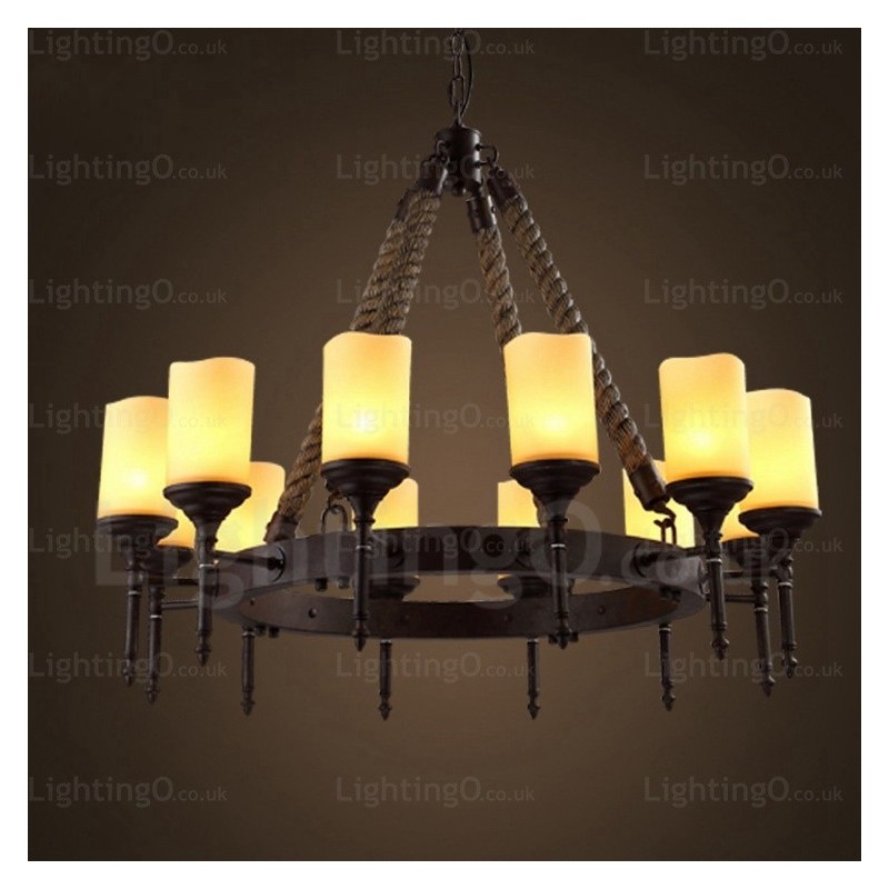 12 Light Country Rustic Vintage Retro Pendant Light with Glass Shade