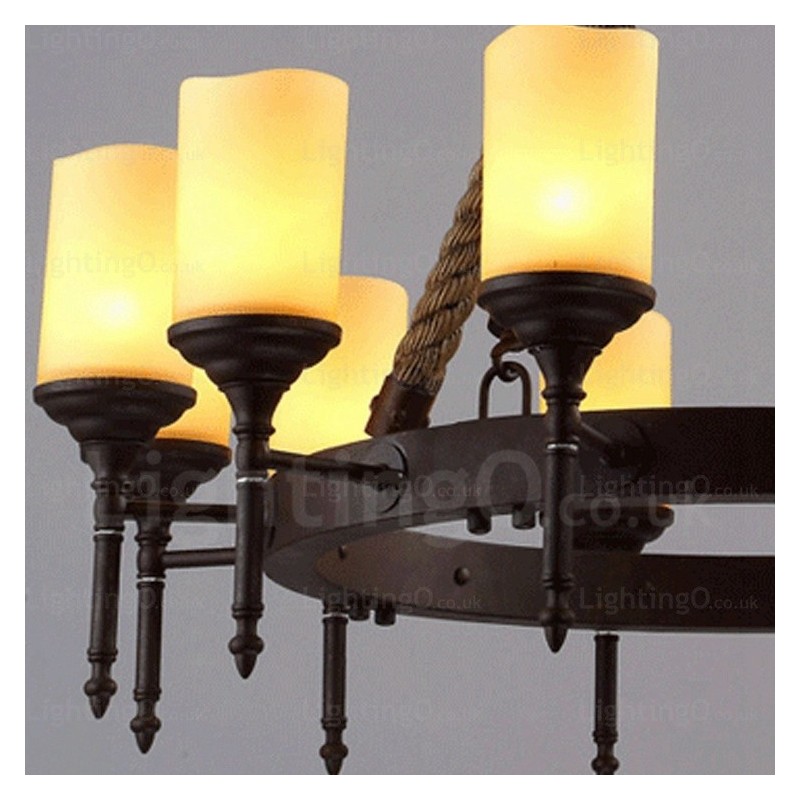 12 Light Country Rustic Vintage Retro Pendant Light with Glass Shade