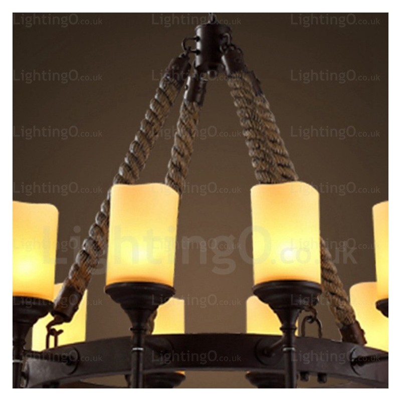 12 Light Country Rustic Vintage Retro Pendant Light with Glass Shade