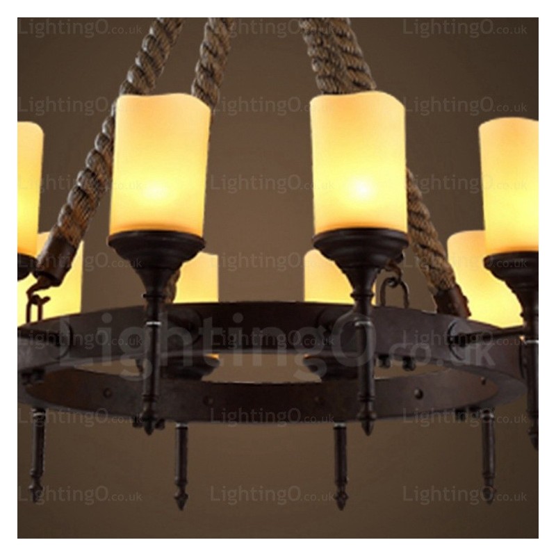 12 Light Country Rustic Vintage Retro Pendant Light with Glass Shade